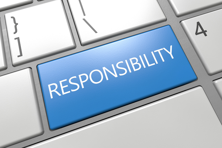 Responsibility - keyboard 3d render illustration with word on blue key
